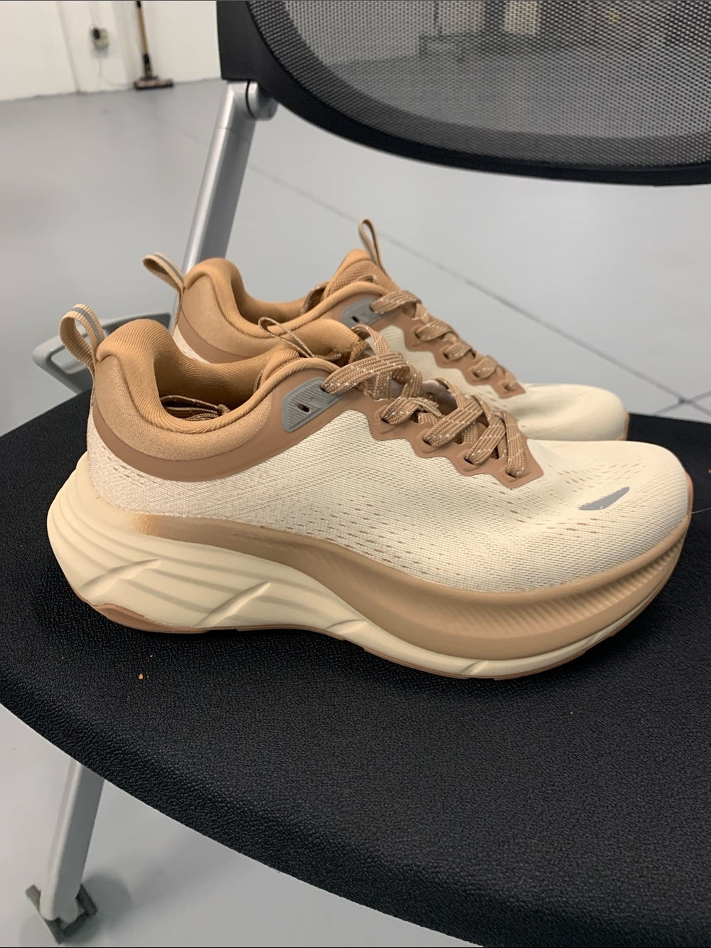Neutral Cream and Tan Platform Runner Sneakers